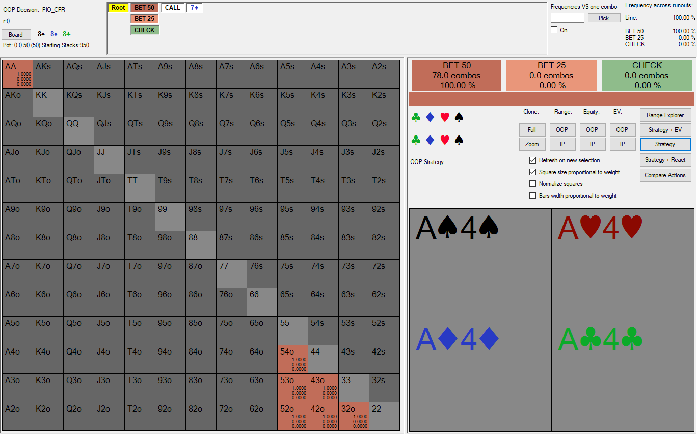 Flop OOP strategy against KK 75 percent fold node lock